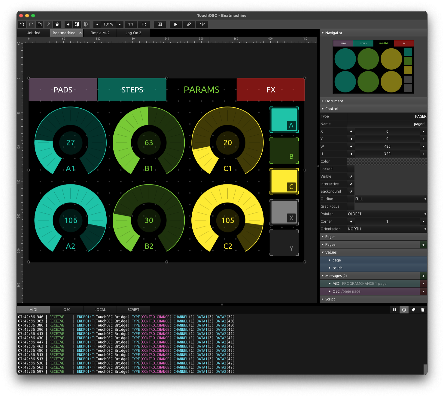 touchosc editor midi color